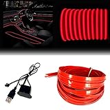 NC USB El Wire Red, 3M Neon Lights 5V with Fuse Protection for Automotive Car Interior Decoration...
