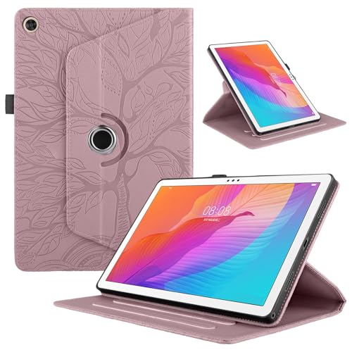 TEDTIKJT Cover per Huawei MatePad T 10 9.7 Pollice 2021 Custodia Pelle PU 360 Ruotabile Supporto Flip Protettiva Tablet Cover per Huawei MatePad T 10 9.7' Custodia, Oro Rosa Albero