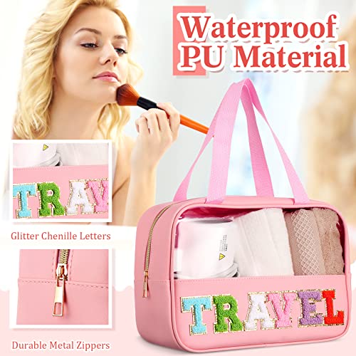 3 Pcs Chenille Letter Patch Makeup Bag Nylon Cosmetic Bag Storage Bag Pvc And Pu Clear Leather Preppy Tote Bag Toiletry Portable Pencil Pouch Zipper Travel Waterproof Organizer For Women Girls #TOP3