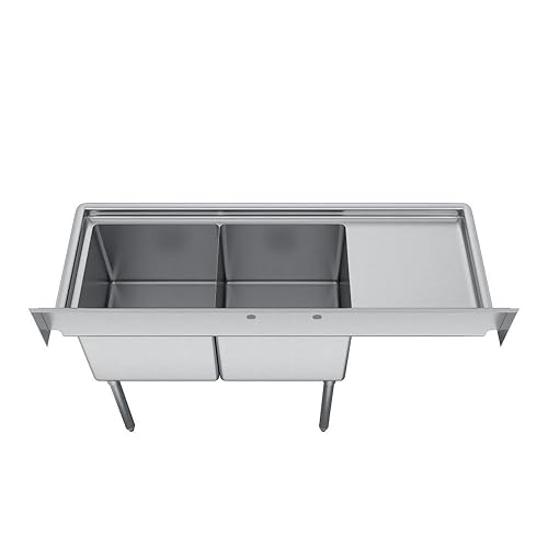 Miniatura 4 de Elkay Foodservice Fregadero de 2 compartimentos, 56.5 x 26.75 pulgadas OA, altura de trabajo de 36 pulgadas, cuenco 18 x 18, 14 profundos, protector