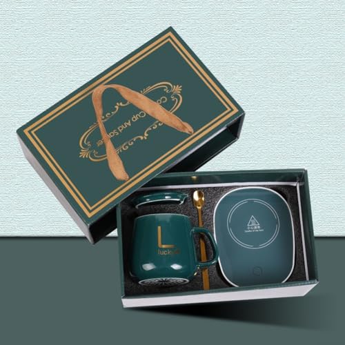 Besttoolifes Chauffe-tasse USB thermostatique 55 °C avec capteur de gravité pour bureau, café, thé (vert avec tasse)