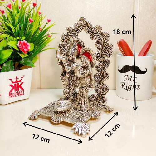Image of KridayKraft Metal Radha Krishna Idol Statue with Silver Antique Finish so Looks Very Beautiful and use for the Purpose of Worship and Decorative for Home,Office&Table Gift for Birthday