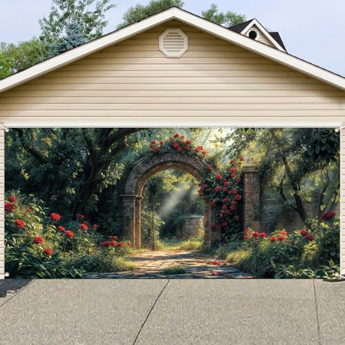 Dtekoj 16X7ft Flowers Forest Garage Door Cover Decoration, Spring Garden