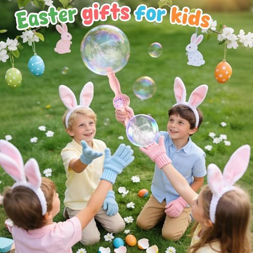 Image of FOUX Fur Fog Bubble Machine for Kids, Rechargeable Magic Mist Bubble Wand with Lights & Sound, Elastic Bubble Fog Blower with Gloves, Safe Bubble Water, Automatic Bubble Maker (Pink)