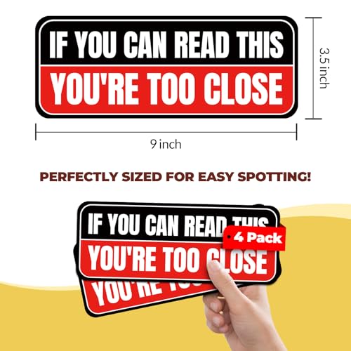 Image of 4Pack Funny Bumper Stickers for Car, IF You CAN Read This You're Too Close, 2025 New Driver Sticker, Magnetic, Waterproof, Night Reflective and Durable, 9 X 3.5inch【Black&Red】
