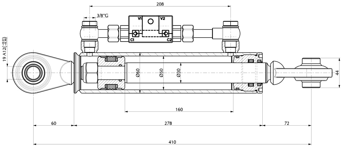 Terzo Punto Idraulico Ama con Kit Tubi 3/8" 420-570 mm Cat. I