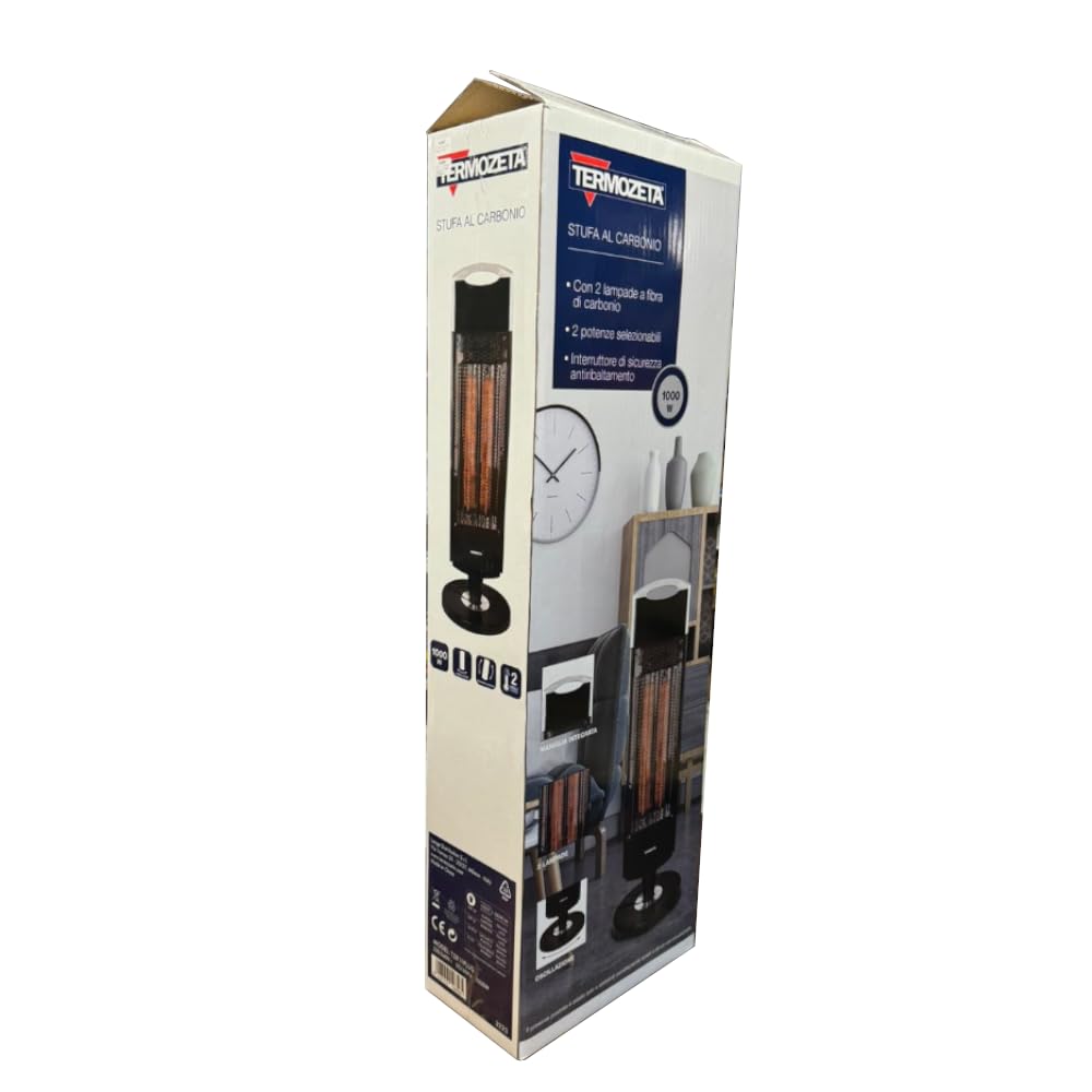 Termozeta Stufa al carbonio TZR11 PLUS ad alta efficienza energetica 2 livelli di potenza fino a 1000W con oscillazione e interruttore antiribaltamento
