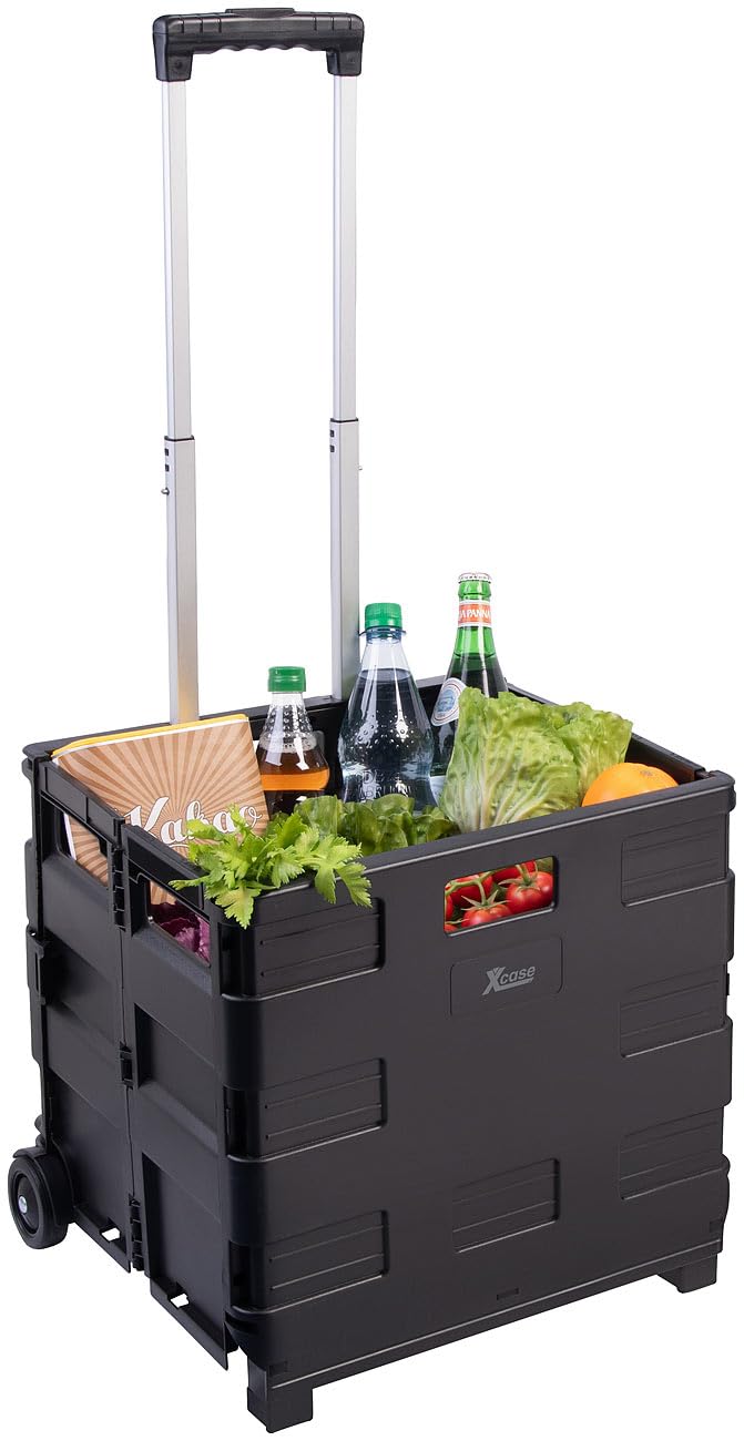 Xcase Einkaufstrolley: 2er-Set klappbare Einkaufstrolleys, Teleskop-Griff, Deckel, 2 Rollen (Rollerwagen, Transporttrolley, Roller)