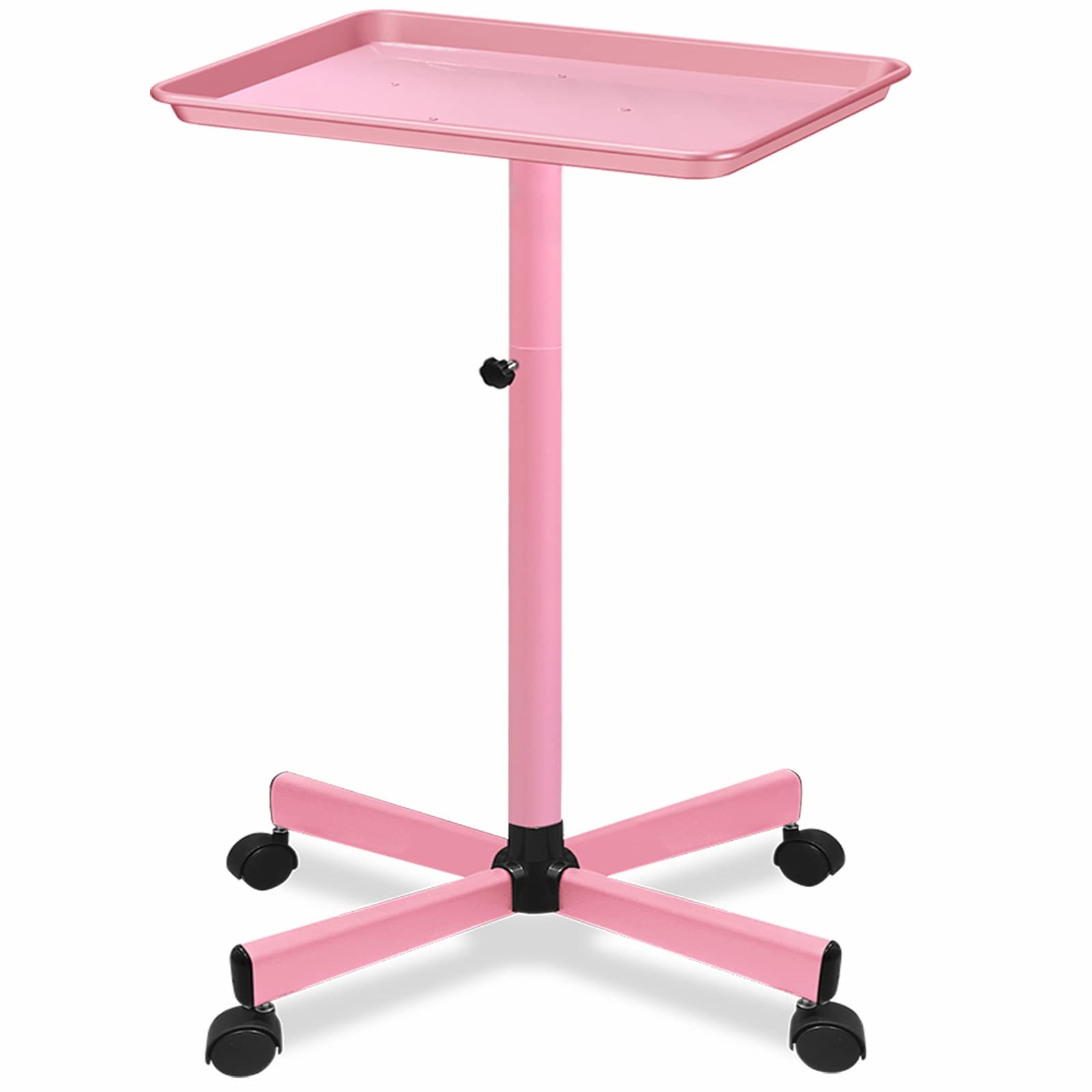 Niuadage Salon Tray on Wheels-Height Adjustable Color Tray-Salon Service Tray-Pink Salon Rolling Tray