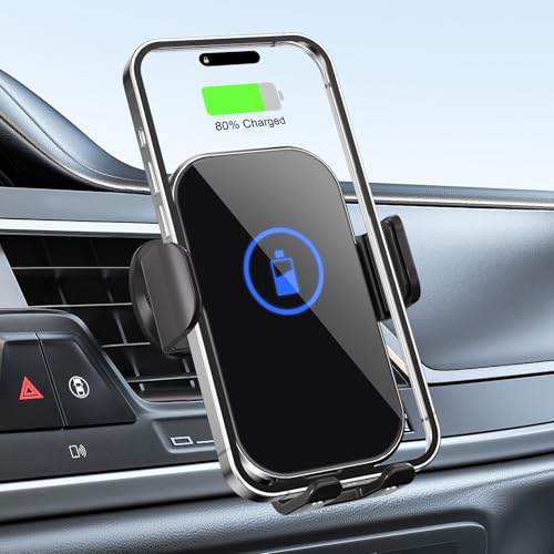 Soporte inalámbrico para cargador de coche, carga rápida de 15 W, soporte de cargador de coche para iPhone/Samsung para iPhone 15, 14, 13, 12, 11 Pro, Samsung Galaxy S23 Ultra, S22, S21, S20, S10+ S9+