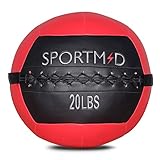 Sportmad Soft Medicine Ball Wall Ball for CrossFit Exercises Strength Training Cardio Workouts Muscle Building Balance, 6/10/12/14/18/20/28/30LBS, Red&Black /Blue&Black