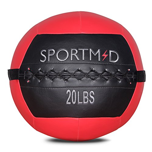 Sportmad Medicine Ball Wall Ball Soft Exercise Ball Heavy Duty Strength and Conditioning Cardio Workouts Core Training Muscle Building Balance 20 LBS (Red)