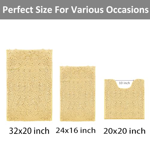 Image of Bathroom Rugs 3 piece Bath Rugs Sets 3 Piece, Extra Soft and Absorbent Shaggy Bathroom Mat Rugs, Machine Washable, Non-Slip Plush Carpet Cream