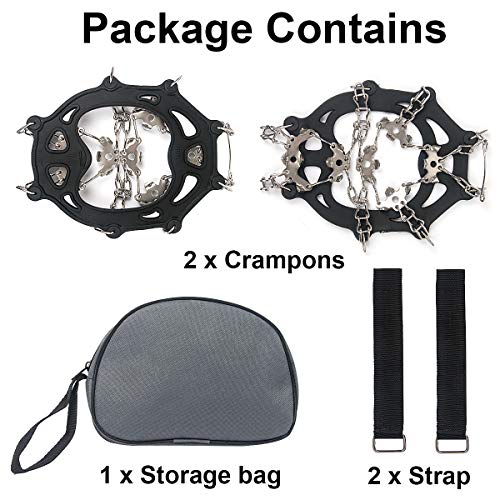 Crampons Ice Cleats Traction Snow Grips for Boots Shoes Women Men Kids Anti Slip 19 Stainless Steel Spikes Safe Protect for Hiking Fishing Walking Climbing Mountaineering M Size