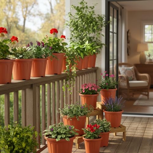 Image of 8 Inch Nursery Pots, 15 Packs Variety Plastic Pots with Drainage Hole, Plant Containers for Seedlings, Succulents, Transplanting (Red - Round)