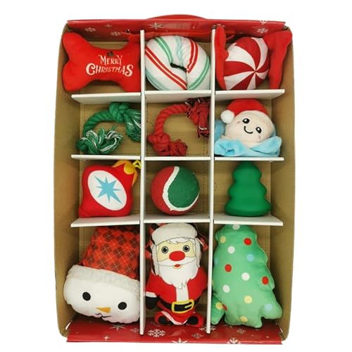 Adventskalender für Hunde - 12 Türchen - gefüllt mit Spielsachen - 39 x 27 x 7,5 (L/B/T) - Adventskalender Hunde mit Spielzeug - Adventskalender Hund