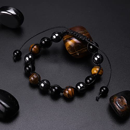 Triple Protection Bracelet For Men Women, Tiger Eye, Black Obsidian, Hematite Bracelet, Healing Crystal Bracelet For Good Luck, Protection And Balance #TOP1
