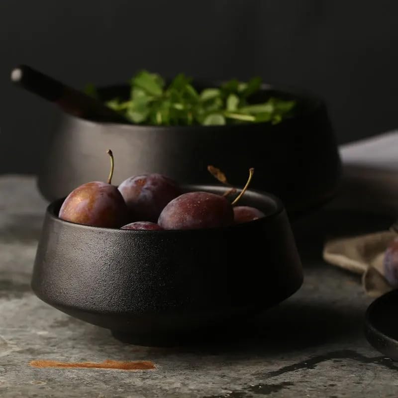 Talerze obiadowe Ceramiczna miska na ryż, czarna matowa miska na zupę, miska do restauracji, przekąski, zastawa stołowa kuchnia miska na sałatkę