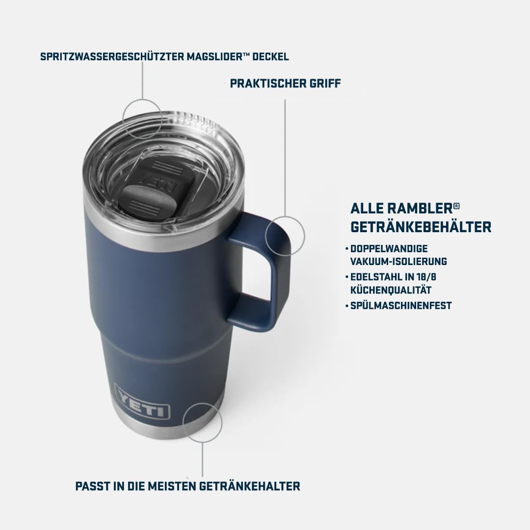 YETI Rambler Reisebecher Mit Stronghold Deckel, Black, 20 oz (591 ml) | Reise-Kaffeebecher aus Edelstahl, auslaufsicherer robuster Deckel, isolierter Kaffeebecher hält Getränke heiß oder kalt