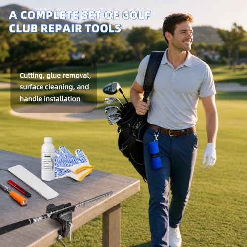 Complete Golf Regripping Tool Kit, Professional Golf Club Grip Replacement Set with 360° Rotating Bench Vise, Grip Solvent, Double Sided Tape, Hook Knife, Chisel, Microfiber Towel and Work Gloves by SimleLive - Used condition - Image 7