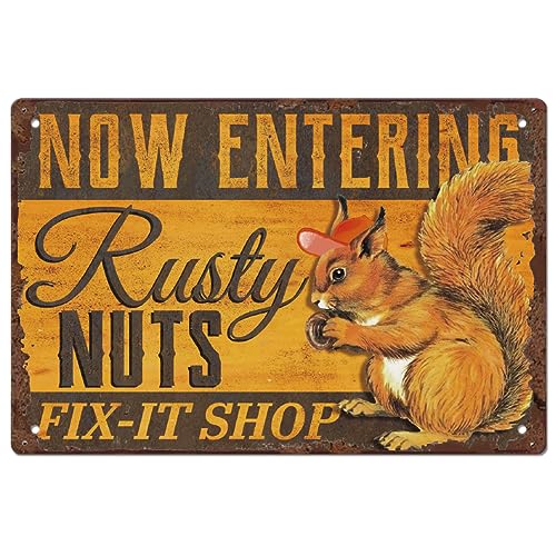 Metallblechschilder mit lustigem Eichhörnchen, Vintage-Kunst, Eisen, Fix-it-Shop, Wanddekoration, Zitate, Plakette, Retro-Spielzimmer-Poster, Dekor für Reparaturwerkstatt, Garage, Bar, Billardzimmer