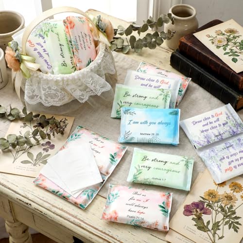 TaoBary 80 Pack Christian Pocket Tissues for Wedding Guests Scripture Flowers Pocket Tissues Travel Packs Inspirational Bible Verse 3 Ply Soft Facial Napkin for Wedding Travelling Ceremony Supplies - Thumbnail 2