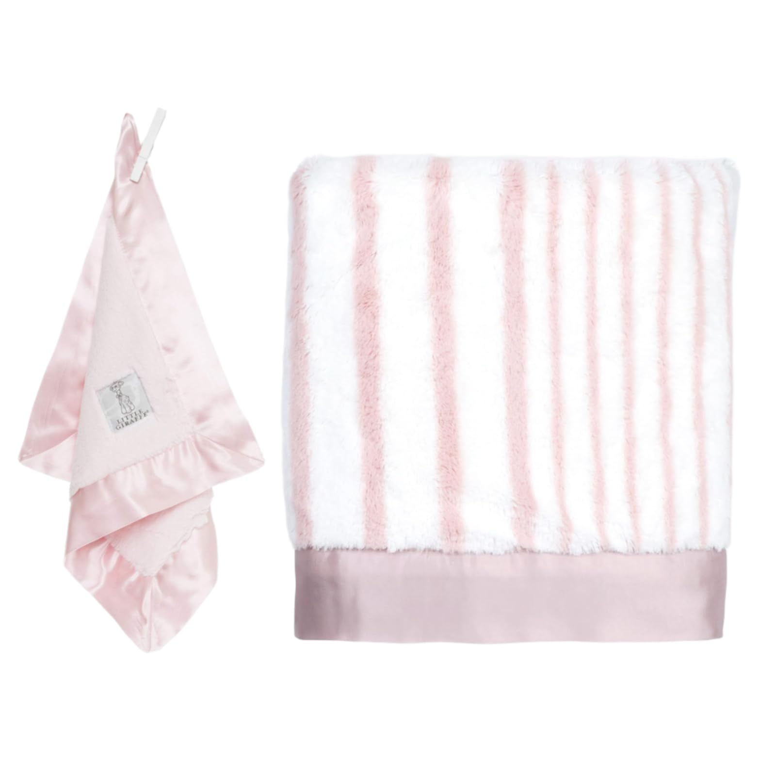 Little Giraffe Luxe Baby Blanket Bundle - 2 Piece Set with Satin Trim - Ultra Soft Faux Fur and Chenille Baby Blankets - Ideal for Stroller, Nursery, or Everyday Comfort