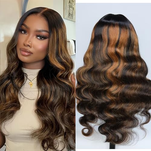 BYYASAA U Part Human Hair Wig Body Wave1B/30 U Part Wig Human Hair for Black Women Glueless Wigs Human Hair Clip Natural Hair Wig Beginner Friendly Middle Part 180% Density 18inch