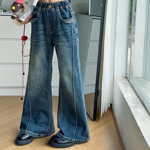 Girls Flare Jeans Cute Elastic High Waisted A-Line Denim Pants Teens Kids Trousers with Pockets2