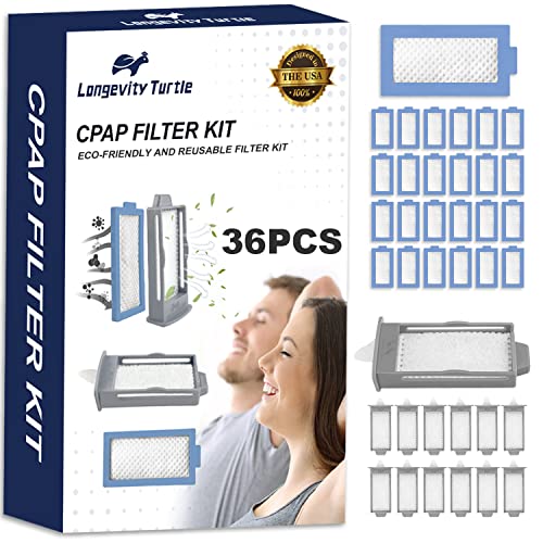 Longevity Turtle 36 PCS CPAP Filters Kit Compatible with Philips Respironics DreamStation 2 Machine, Replacement Supplies Includes 12 Reusable Pollen Filter and 24 Disposable Ultra-Fine Filters