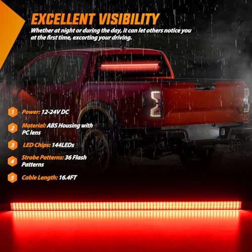Image of Nilight 144LED Traffic Advisor Strobe Light Bar with Controller Red | Emergency Warning Lights Hazard Interior Front /Rear Windshield Flashing for Cars Plow Trucks Construction Vehicles