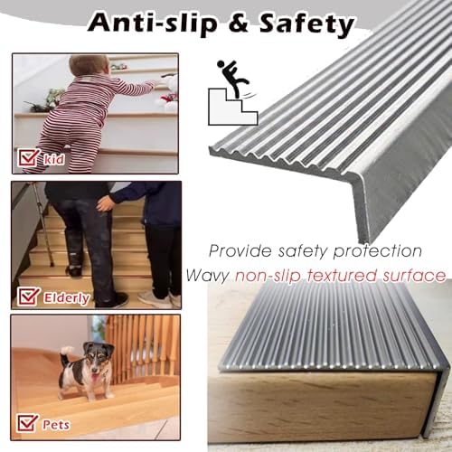Custom Stainless Steel Stair Nose Molding - 3-8 Ft L Shaped Edge Trim for Hardwood, Vinyl, Laminate, Tile, Concrete - Durable Silver Stair Nosing (3.5ft, WxH: 5x5cm)