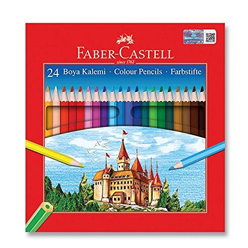 Faber-Castell Karton Kutu Boya Kalemi, 24 Renk, Yumuşak ve Canlı Renkler, Kolay Açılır, Kırılmaya Dayanıklı Uçlar, Uç Kırılmasına Karşı Dayanıklılığı Artıran Özel Yapıştırma Sistemi