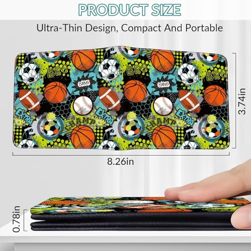 Image of Wallet for Boys Soccer Leather Wallets Credit Id Card Cash Holder Black Rfid Blocking Zipper Cute Cool Funny Aesthetic Wallets With Coin Pocket Id Window Teen Wallets for Boys Teenager Wallet