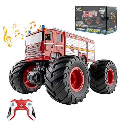 RC Cars, WOWRC 1:18 Remote Control Fire Truck, 2.4GHz All Terrain Off Road Monster Truck with Simulated Sounds & LED Light, Vehicles Toys Gift for Boys & Girls