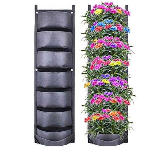 CNNIK Bolsas para Plantas, 7 Bolsillos Plantador Vertical del Crecimiento, Colgar en la Pared Bolsas de Plantación, para Jardín Balcón Oficina Decoración, Nuevo