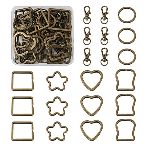 Beadthoven 60pcs/Box Split Key Rings Clasps Antique Bronze Alloy Iron Swivel Clasps Heart Flower Key Rings Vintage DIY Clasp Jewelry Making for Keychain Crafts Cover