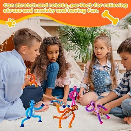 Image of Pop Tubes Sensory Fidget Toys for Girl Kid 6PCS, Suction Cup Dog Toy Autism Toddler Toys Autistic Airplane Travel Toys Cute Stocking Stuffer Gift Cool Toys for Kid
