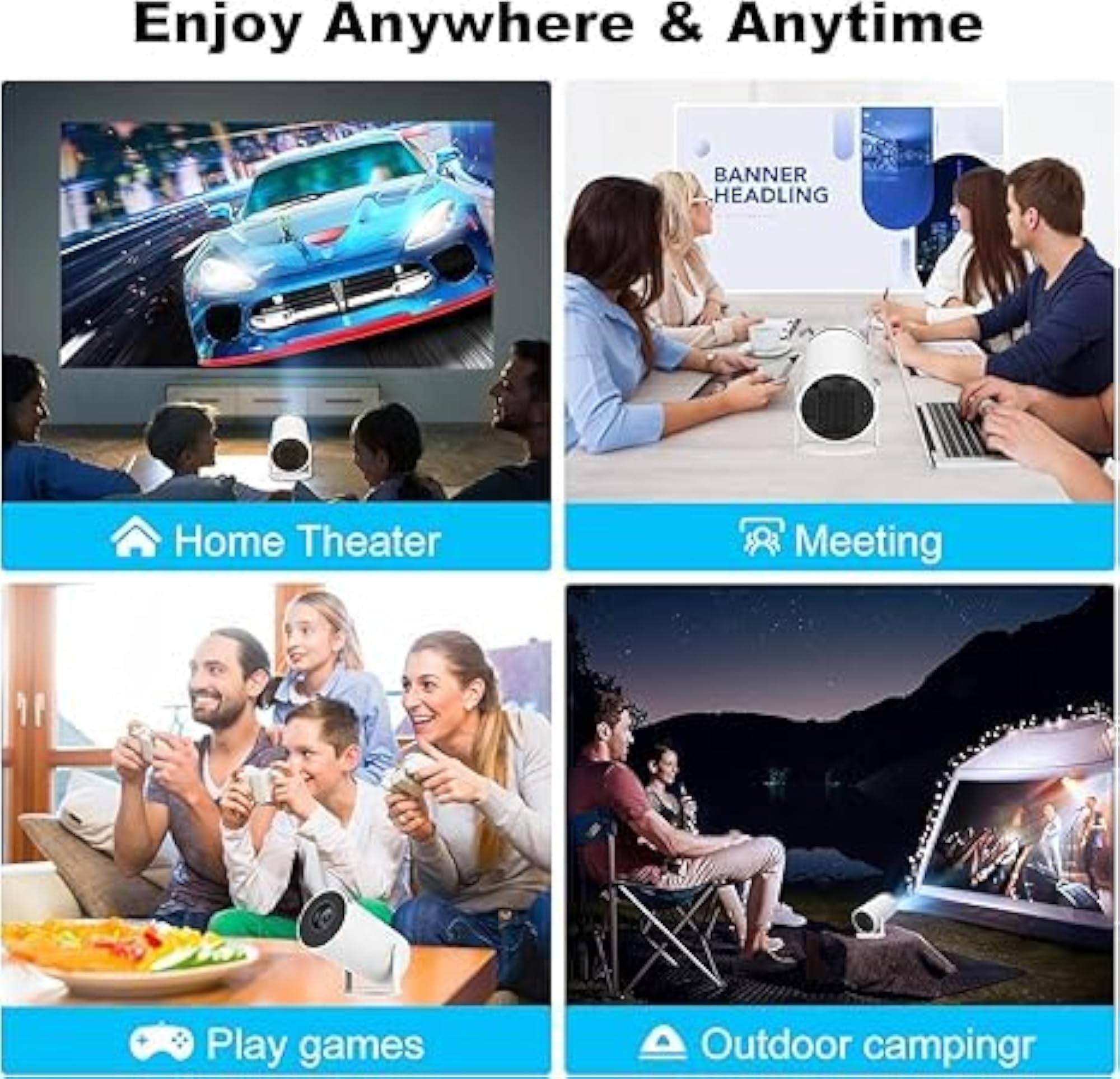 Outdoor Portable Movie Projector with WiFi and Bluetooth