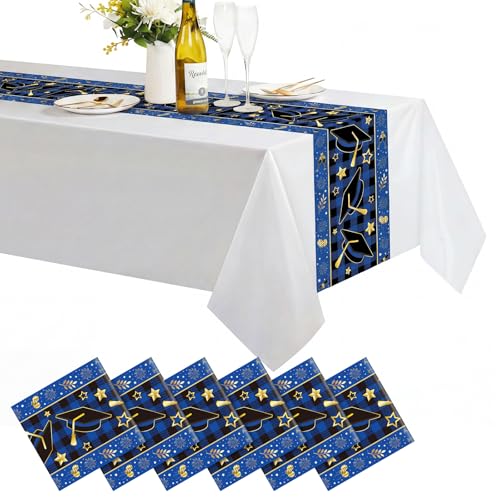 Windkream 6 Pcs Plastic Graduation Table Runner 2026 Congrats Grad Cap Plaid Table...
