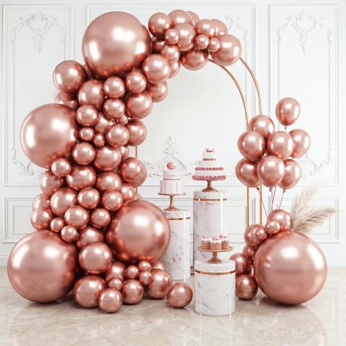 RUBFAC 154pcs Rose Gold Balloons Different Sizes 18 12 10 5 Inches Latex Balloon Garland Arch Kit for Mothers Day Birthday Party Valentines Day Baby Shower Graduation Wedding Holiday Decoration