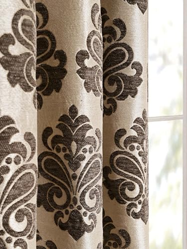 Image of Saral Home Medallion Chenille Blackout Window Curtains 2pc,Lt.Brown. 4x5 Ft