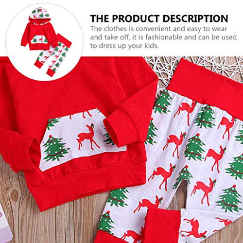 TOYANDONA 1 Set Baby Peuter Jongens Meisjes Kerst Sweatshirt Set Winter Herfst Lange Mouw Kleding Outfit Baby Hooded Tops Broek (80Cm Rood) - Afbeelding 5