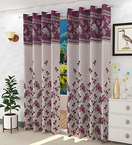 F2L Jute Curtains for Door 9 Feet Long | Curtain for Big Window | Yarn Weaved Parda | Modern Parde for Living Room Bedroom | Screens with Eyelet Ring | Hypoallergenic (Pink, 2pc)