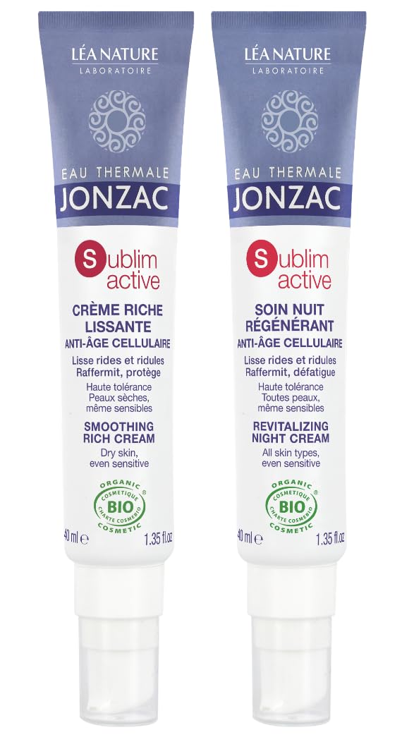 Water Thermal Jonzac®| Sublimaktywna rutyna do twarzy - Wygładzający bogaty krem (40 ml) + regenerująca pielęgnacja na noc (40 ml) | Gładkie zmarszczki i drobne linie | ujędrnia skórę | 99%