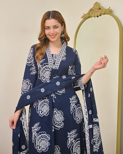 Image of Klosia Women Printed A-Line Kurta and Pant Set with Dupatta | Printed Kurta Set | A-Line Kurta Set | Women Kurta Sets | Summer Suit |