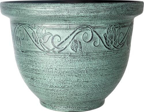 Muddy Hands 13.5 Litre Decorative Round Plastic Planter Indoor Home Outdoor Garden Flower Herb Ornamental Plant Pot - (Diameter: 35cm - Height: 26cm) (Green)