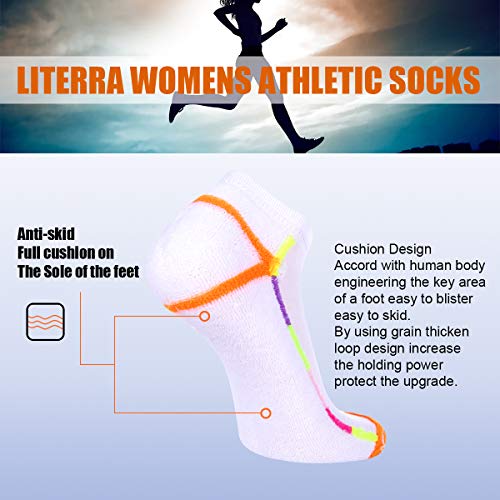 LITERRA Womens Ankle Low Cut Socks with Cushion for Athletic,Sport and Casual Use (6 Pack)