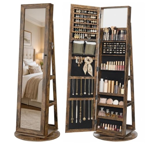 Image of SONGMICS HOME Standing Jewelry Cabinet, Full Length Mirror with Storage