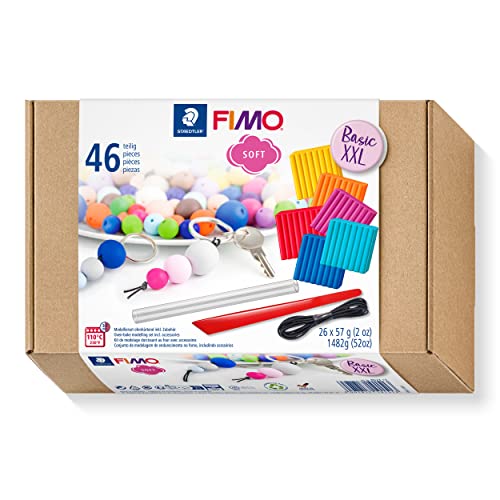STAEDTLER 8023 15 FIMO Soft - Arcilla polimérica para modelar de secado al horno. Kit Básico XXL, colores surtidos (Pack 26 pastillas 57g & 20 accesorios)